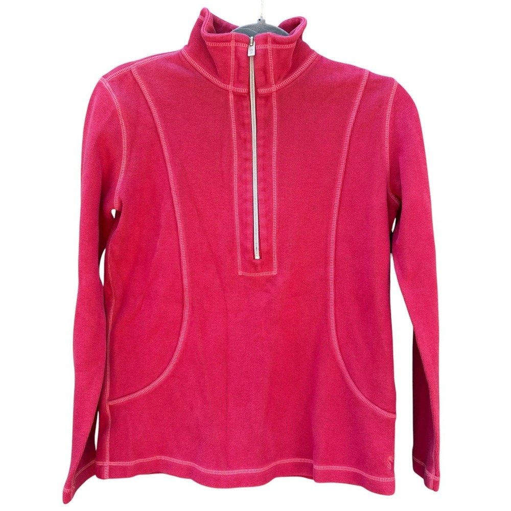 Tommy Bahama Womens XS Quarter Zip Pullover Pink Ribbed Cotton Casual Coastal